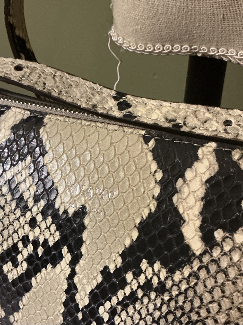 KHAITE Lina Medium Crossbody Bag Natural Python Embossed Leather Cream Black COA - Picture 2 of 16